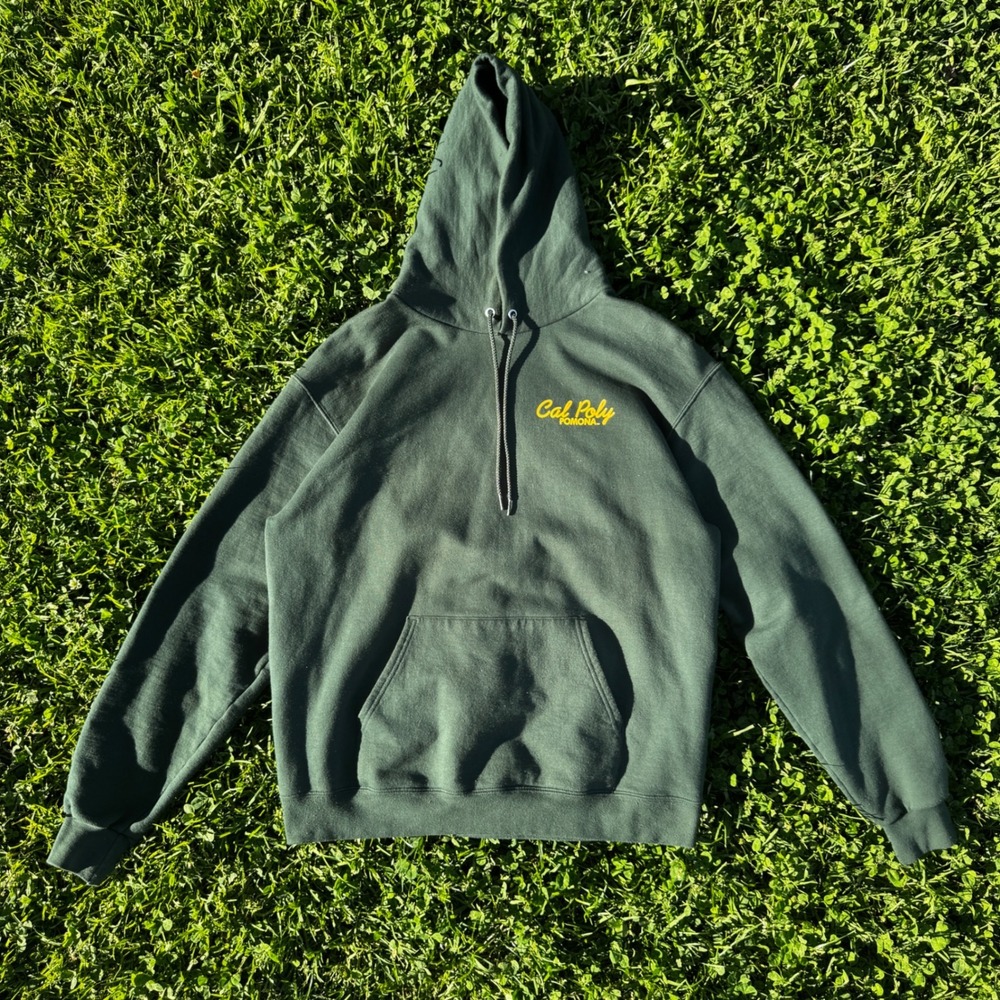 Champion Cal Poly Pomona Hoodie Mens Large Green Stacked Logo Graphic Sweatshirt